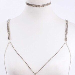 2 In 1 Choker Bra Chain Set - Silver